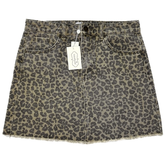 Mud Pie Dresses & Skirts - Leopard DENIM SKIRT - Mud Pie - NEW